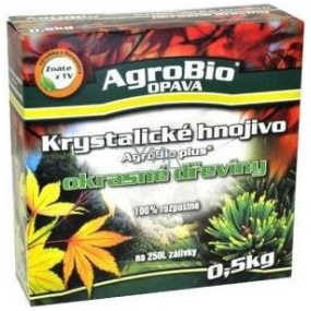 AgroBio Plus kryštalické hnojivo Okrasné dreviny 0,5 kg na 250 l zálievky