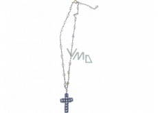 Strieborný náhrdelník s modrými kryštálmi a príveskom kríža 40 cm
