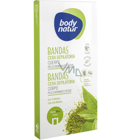 Body Natur Matcha tea epilačné voskové pásiky pre normálnu a suchú pokožku 16 kusov + epilačné obrúsky 2 kusy