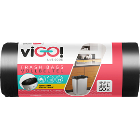 viGO vrecká na odpad čierne, 6 µ, 35 l, 48 × 57 cm, 50 ks
