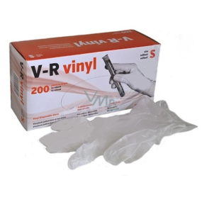 V-R Rukavice Vinyl jednorazové bezprašné pravolevé veľkosť S box 200 kusov