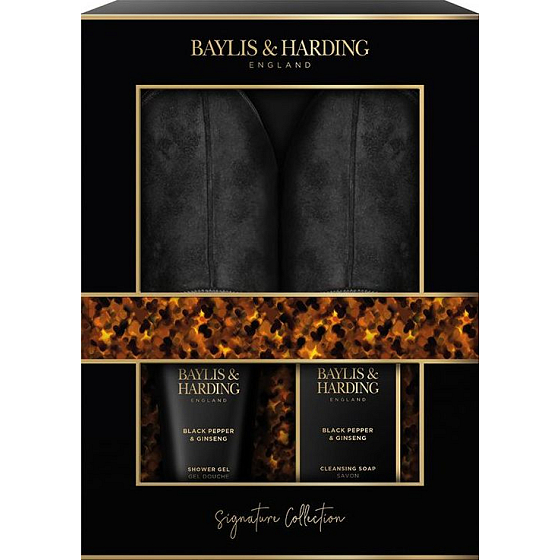 Baylis & Harding Men Sprchový gél s čiernym korením a ženšenom 140 ml + mydlo 100 g + papuče, kozmetická sada pre mužov