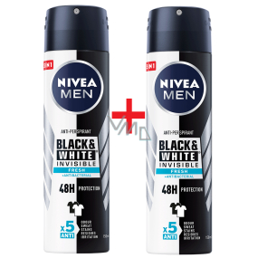 Nivea Men Invisible Black & White Fresh antiperspirant deodorant v spreji 2 x 150 ml, duopack pre mužov