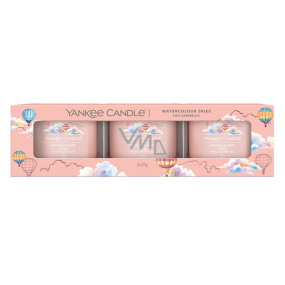 Yankee Candle Watercolour Skies - vonná sviečka Watercolour Sky v skle 3 x 37 g, darčeková sada