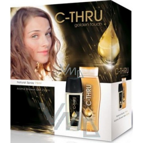 C-Thru Golden Touch parfumovaný dezodorant sklo pre ženy 75 ml + sprchový gél 250 ml, kozmetická sada