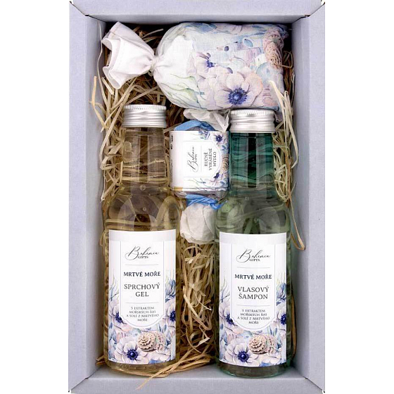 Bohemia Gifts Dead Sea Mŕtve more, Extrakt morských rias a soľou sprchový gél 200 ml + šampón na vlasy 200 ml + soľ do kúpeľa 150 g + toaletné mydlo 30 g, kozmetická sada