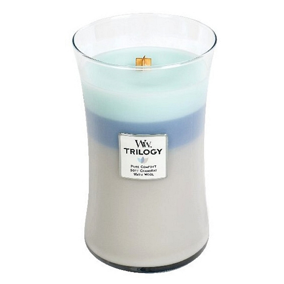 WoodWick Trilogy Woven Comforts - Hrejivé pohodlie vonná sviečka s dreveným knôtom a viečkom sklo veľká 609,5 g