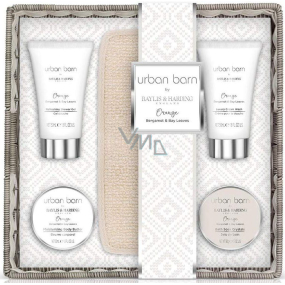 Baylis & Harding Pomaranč, Bergamot a Bobkové listy kryštáliky do kúpeľa 50 g + sprchový gél 50 ml + umývací krém 50 ml + telové maslo 50 ml + masážna žinka, kozmetická sada