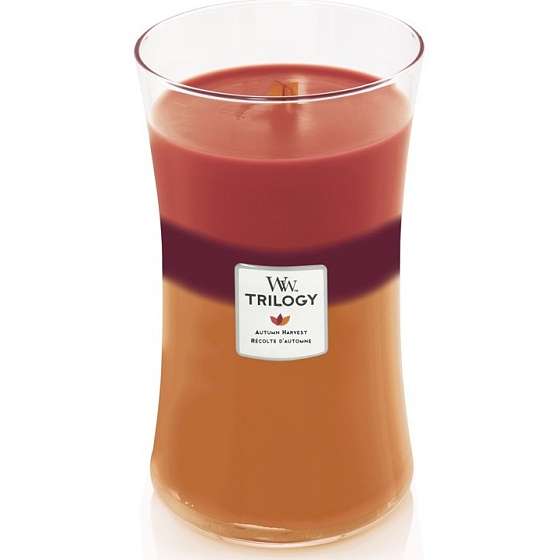 Woodwick Trilogy Autumn Harvest - Jesenný zber vonná sviečka s dreveným knôtom a viečkom sklo veľká 609 g