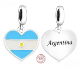 Charm Striebro 925 Argentína vlajka srdce - milujem Argentínu, prívesok na náramok cestovanie