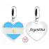 Charm Striebro 925 Argentína vlajka srdce - milujem Argentínu, prívesok na náramok cestovanie