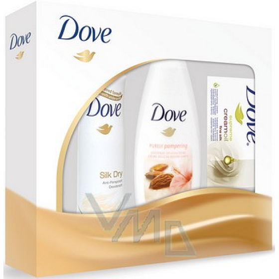 Dove Silk dezodorant sprej 150 ml + sprchový gél 250 ml + krémová tableta 100 g, kozmetická sada