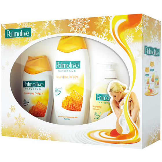 Palmolive Sladký pôžitok tekuté mydlo 300 ml + Honey sprchový gél 250 ml + pena do kúpeľa 500 ml, kozmetická sada