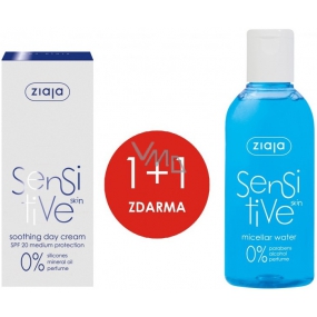 Ziaja Sensitive Skin SPF 20 upokojujúci denný krém redukujúce podráždenie 50 ml + Sensitive Skin micelárna voda pre citlivú pleť 200 ml, duopack